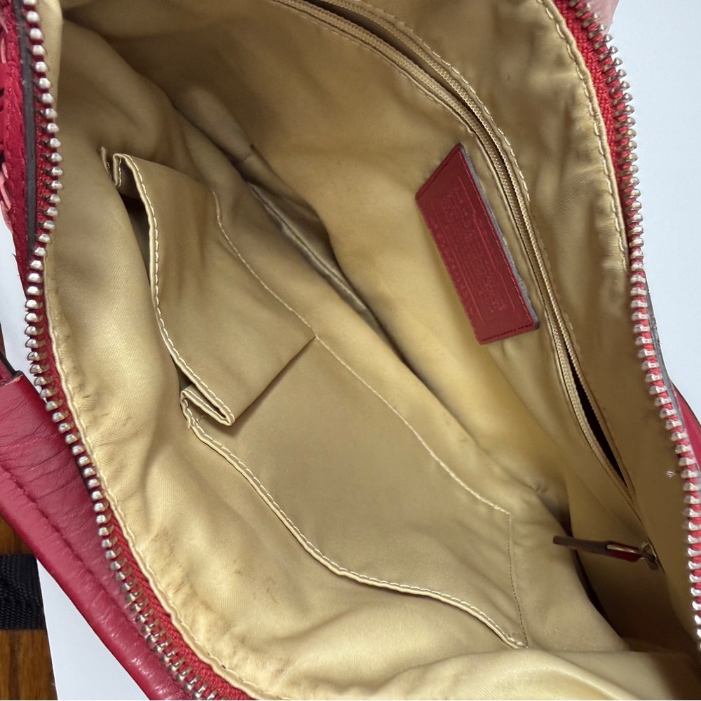 COACH Kristin Woven Leather Hobo Satchel Shoulder Crossbody Bag Scarlet Red - Picture 12 of 17